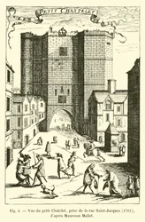 Ansicht des kleinen Chatelet, von der Rue Saint-Jacques aus, 1702, nach Manesson Mallet