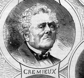 Krieg von 1870 - Regierung der Nationalen Verteidigung: Porträt von Adolphe Crémieux (1796-1880), Mitglied der provisorischen Regierung von 1870. Stich in „Le Monde Illustré“ Nr. 706 vom 22. Oktober