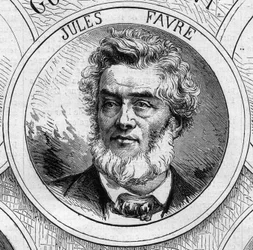 Krieg von 1870 - Regierung der Nationalen Verteidigung: Porträt von Jules Favre (1809-1880), Mitglied der provisorischen Regierung von 1870. Stich in „Le Monde illustré“ Nr. 706 vom 22. Oktober