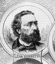 Krieg von 1870 - Regierung der Nationalen Verteidigung: Porträt von Léon Gambetta (1838-1882), Mitglied der provisorischen Regierung von 1870. Stich in „Le Monde Illustré“ Nr. 706 vom 22. Oktober