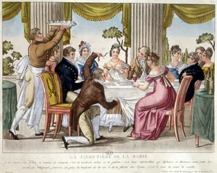 Hochzeitsmahl, Strumpfbandritual - ca. 1812