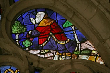 Fenster mit Noah, der Gott zuhört (Buntglas)