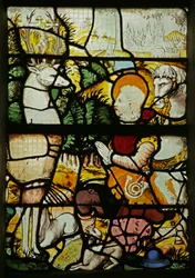 Fenster mit dem Heiligen Eustachius (als Placidus), der dem Hirsch begegnet