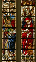 Fenster, das Saint Gregory und Saint Jerome darstellt