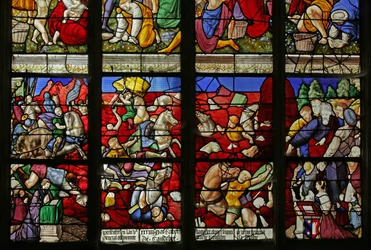 Fenster mit den Israeliten, die das Rote Meer überqueren und Pharaos Armee ertrinkt