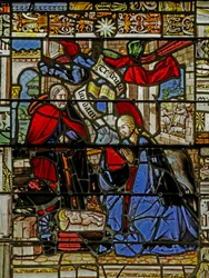 Fenster, das die Geburt Christi darstellt