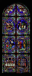 Fenster w.102, das Szenen aus dem Leben des heiligen Pantaleon darstellt