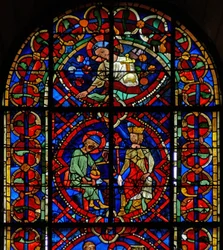 Fenster w107b Darstellung des Heiligen Eloi vor einem König