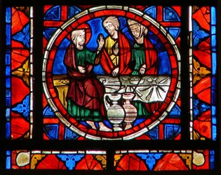 Fenster w109 zeigt eine Szene aus dem Leben der Heiligen Maria Magdalena - beim Mahl bei Simon