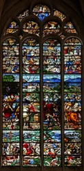Fenster w124 mit Abraham und Melchisedek; der heilige Jakobus im Kampf mit den Mohren in Spanien; Szenen aus dem Leben des heiligen Jakobus