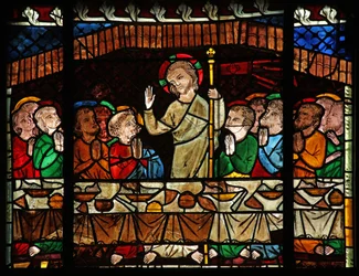 Christus erscheint den versammelten Aposteln wie beim letzten Abendmahl