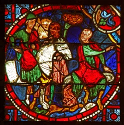 Fenster w1, Darstellung des Heiligen Paulus als Saulus bei der Steinigung des Stephanus