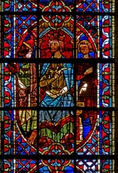 Fenster w204, St. Peter und St. Paul vor Kaiser Nero darstellend