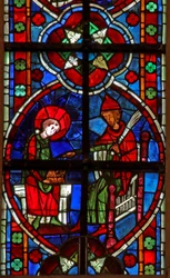 Fenster w209 zeigt Heiliger Nikolaus geht zur Schule