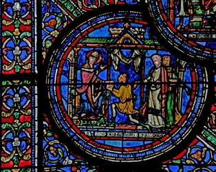 Fenster w23, Darstellung des Heiligen Thomas Becket, der eine Nachricht vom König erhält