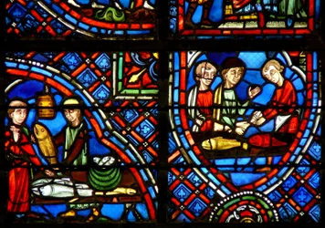 Fenster w23, Darstellung von Stiftern - die Fischhändler