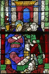 Fenster w2, das die Geburt Christi darstellt