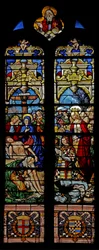 Fenster w4 mit der Kreuzabnahme und dem Stifter Francois de Montmorency und der heiligen Francoise