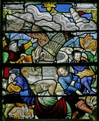 Fenster w5, Szene aus dem Buch der Offenbarung des Johannes: Ein Stern fällt zur Erde: 5. Engel