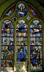 Fenster w6, Die heilige Anna lehrt die Jungfrau lesen; Maria Jakobe und Maria Salome und Familien; David, Asa, Josias oben