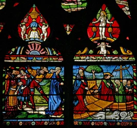 Fenster w6, Darstellung einer Szene aus dem Leben der Hl. Maria Magdalena - sie geht an Bord eines Bootes