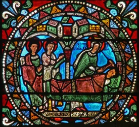 Fenster wXXI mit der Jungfrau Maria beim Tod des Mörders von St. Gervais und St. Protais