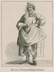 Frau, die mit alten Hüten handelt