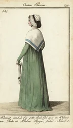 Frau im gestreiften Kleid mit Halstuch-Schal