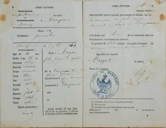 Arbeiterhandbuch, herausgegeben von der Mairie von Dampmart an Felix Auger, 1864