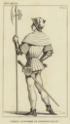 14. Jahrhundert, Soldat, genannt der Weiße Kapuzenmann (Gravur)