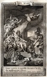 Du siehst o schreckliche Gottheit den Sohn des bösen Ulisse - Gravur von 1798 von Monnet in „Les Aventures de Telemaque, fils d
