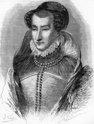 Porträt von Jeanne III. von Albret (1528-1572), Mutter von König Heinrich IV. und Ehefrau von Antoine de Bourbon. In „Histoire Populaire de la France“, ca. 1885. Gravur.