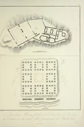 Plan einer befestigten Inka-Wohnung in Assuay; und Ruinen der alten peruanischen Stadt Chulucanas, graviert von Bouquet, Illustration aus 