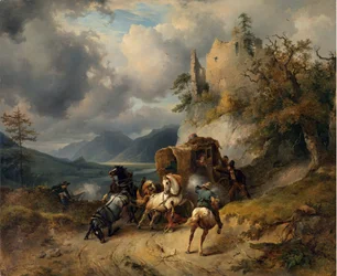 Der Raubüberfall, von Gauermann, Friedrich August Matthias (1807-1862), Maße: 60,5 x 74