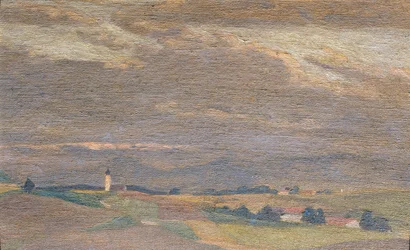 Abendlandschaft mit Kirchturm