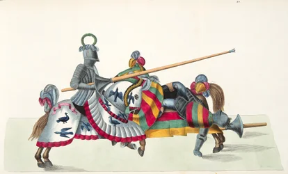 Zwei Ritter bei einem Turnier, Platte aus 