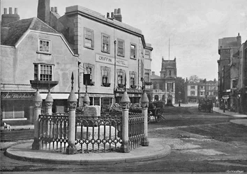 Krönungsstein und Marktplatz, Kingston upon Thames, um 1896