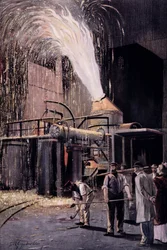 Das Bessemer-Verfahren zur Massenproduktion von Stahl, entwickelt von Sir Henry Bessemer (1813-98)