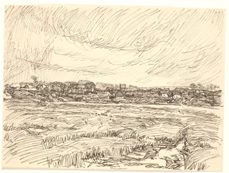 Landschaft mit Dorf
