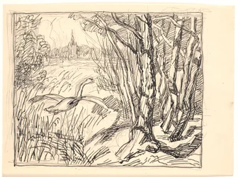 Landschaft mit abhebendem Schwan