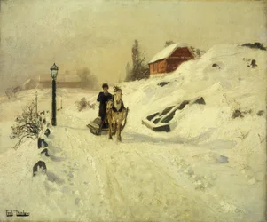 Pferdeschlitten in einer Winterlandschaft
