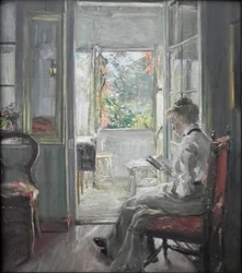 Lesendes Mädchen / In der Tür zur Veranda