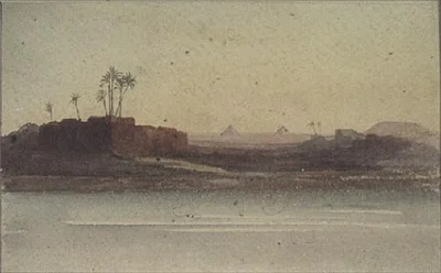 Erster Blick auf die Pyramiden vom Nil in der Nähe von Kairo