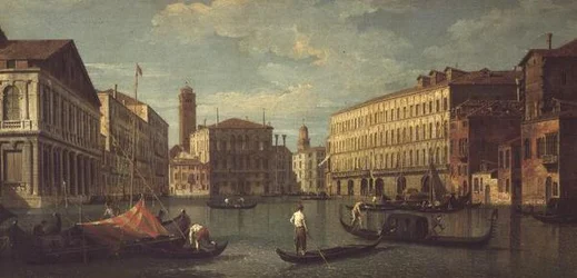 Der Canal Grande, Venedig, mit dem Palazzo Mocenigo, Palazzo Balbi, Santa Maria Gloriosa dei Frari und Campo S. Toma