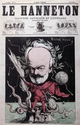 Karikatur von Victor Hugo (1802-85) als Zeus im Exil auf Guernsey, vom Titelblatt von Le Hanneton, Juni 1867