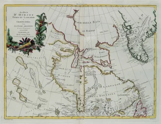 Hudson Bay, Land von Labrador und Grönland mit den angrenzenden Inseln, Gravur von G. Zuliani aus Band I des "Neuesten Atlas" veröffentlicht in Venedig 1778 von Antonio Zatta, Private Sammlung