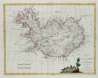 Island, aufgeteilt in seine Bezirke, Gravur von G. Zuliani aus Band III des "Neuesten Atlas" veröffentlicht in Venedig 1781 von Antonio Zatta, Private Sammlung