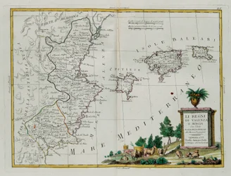 Königreiche Valencia und Murcia mit den Balearen und Pityusen, Stich von G. Zuliani aus Band I des Neuesten Atlas, veröffentlicht in Venedig 1775 von Antonio Zatta, Privatsammlung