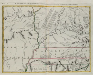 Land der Cherokee mit dem westlichen Teil von North Carolina und Virginia, Stich von G. Zuliani aus Band I des "Neuesten Atlas" veröffentlicht in Venedig 1778 von Antonio Zatta, Privatsammlung