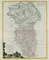 Teil des Königreichs Irland, das sind die Provinzen Ulster und Leinster, Gravur von G. Zuliani aus Band I des "Neuesten Atlas" veröffentlicht in Venedig 1778 von Antonio Zatta, Private Sammlung